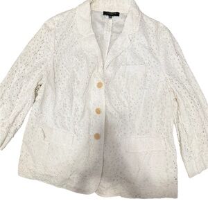 Talbots White Eyelet Lace Cotton Blazer Women’s Size 16